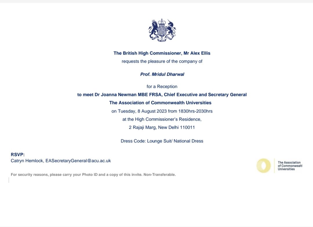 Invitation to the British High Commissioner reception held on 8 August 2023.