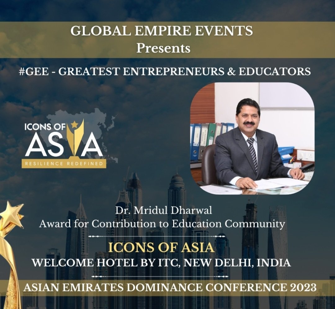 Prof. (Dr.) Mridul Dharwal featured as an Icons of Asia Award recipient.