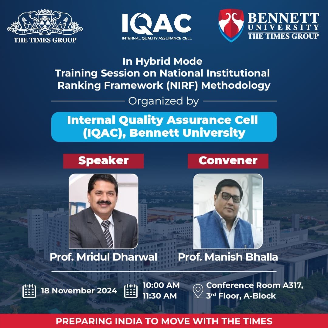 Institutional training engagement focused on the National Institutional Ranking Framework at Bennett University.