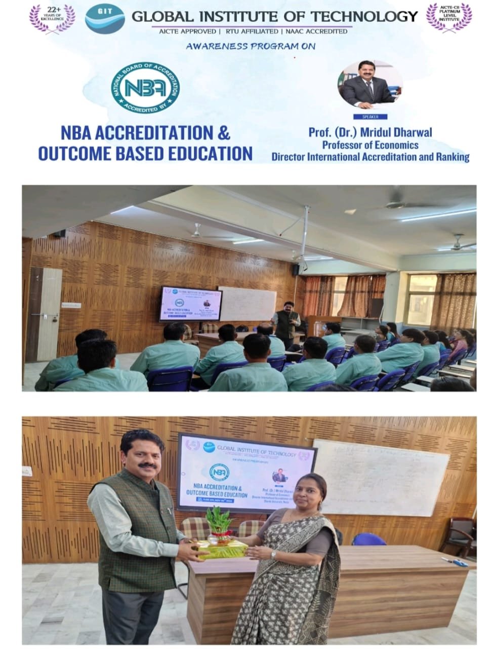 Awareness programme on NBA Accreditation and Outcome-Based Education at Global Institute of Technology.